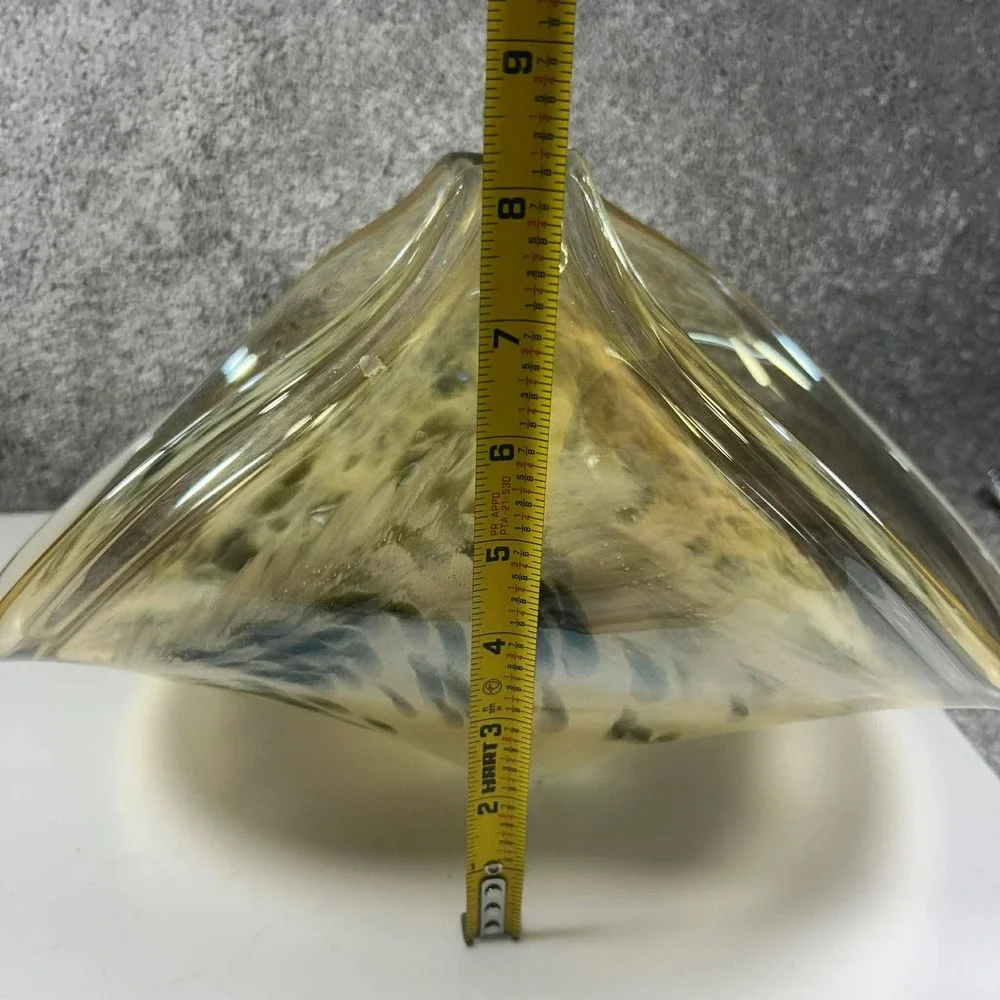 Featherlike Art Glass Bowl Amber Brown Mottled Pinched Rim Centerpiece Vase‎